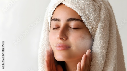A woman with a towel wrapped around her head