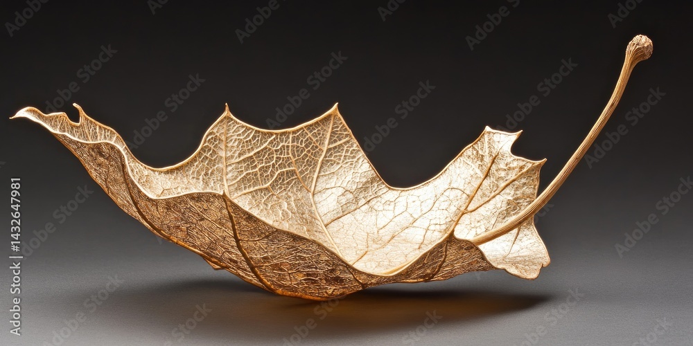 Fototapeta premium A Golden Leaf Sculpture: Intricate Detail and Elegant Form in Studio Photography