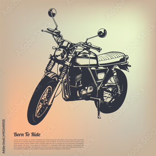 A bold black and white vector of a vintage motorcycle in retro style. Front-side view with clean linework and classic details. Ideal for automotive designs, posters, stickers, and vintage bike themes.
