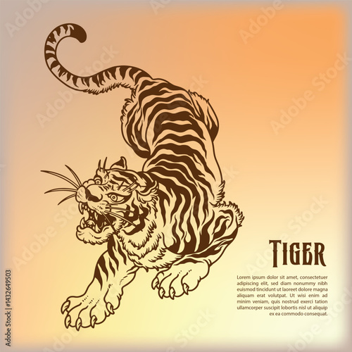 Bold black and white tiger vector in retro style with strong lines and sharp details. Perfect for tattoo designs, stickers, and vintage or wildlife-themed projects.