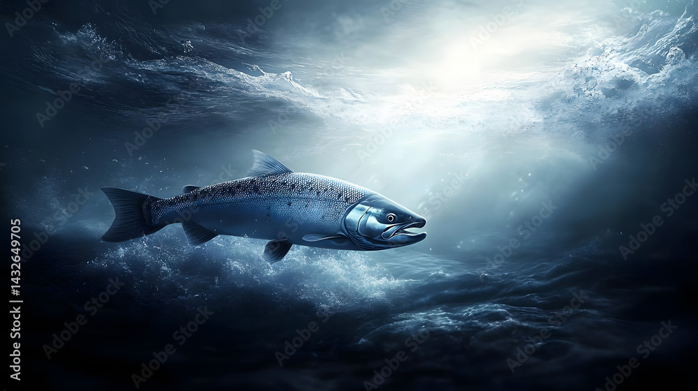 Naklejka premium Mysterious fish underwater storm