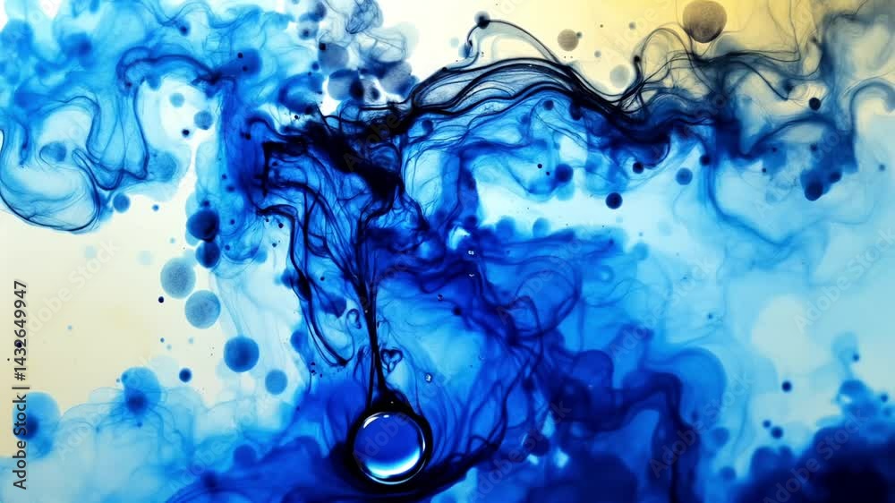 Trace the journey of a single ink droplet as it moves through water leaving a temporary evolving trail of abstract lines and shapes that vanish into the liquid canvas 