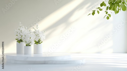 Minimalist White Display with Flowers