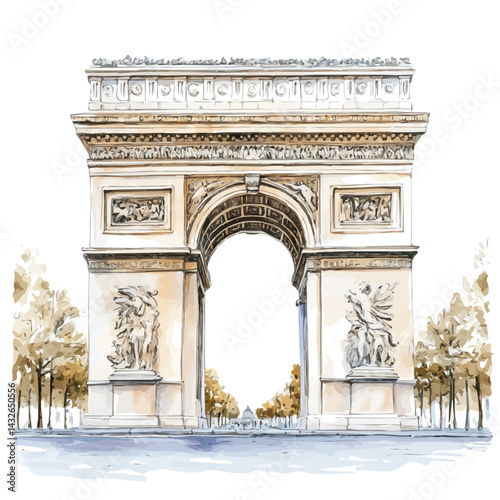 Iconic City Monument, watercolor vector, isolated on a white background.