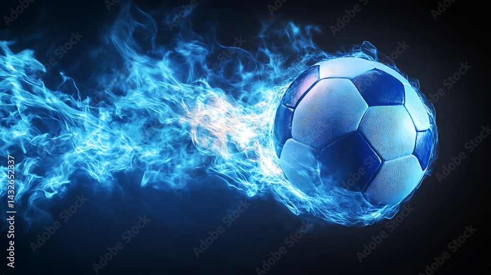 Fototapeta premium Soccer Ball Engulfed in Fiery Blue Flames with Transparent Background