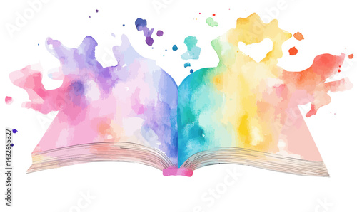 Watercolor Open Book with Colorful Splash for Creative Inspiration and Reading Concepts
