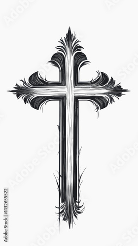 Intricate Black and White Cross Design - Minimalist SVG Vector Art for Religious Themes