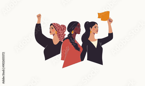 Empowered Women of Diverse Cultures Standing United for International Women's Day Vector