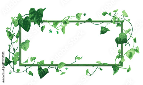 Minimalist Jungle Liana Vine Frame with Green Leaves for Game UI Design