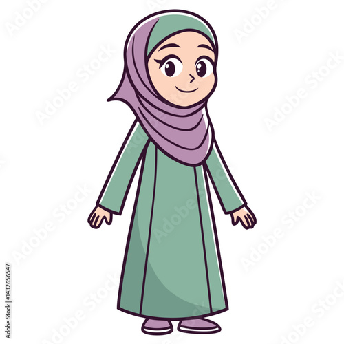 Cartoon girl wearing a hijab and traditional dress