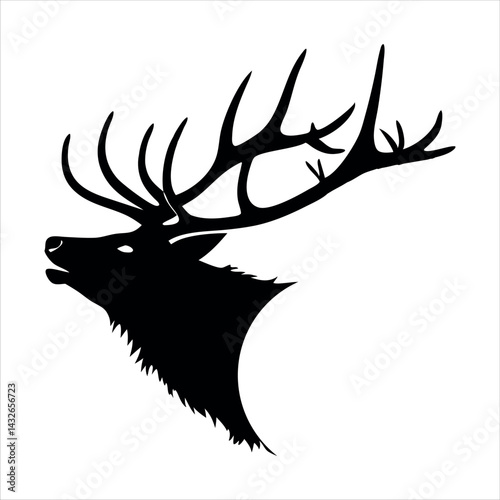 A silhouette vector of an elk or stag head with large antlers.