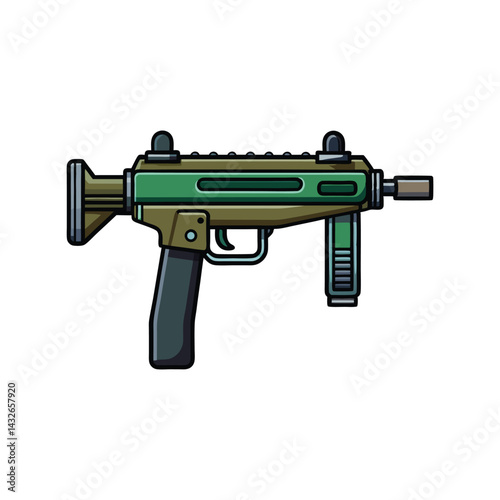 Military Gun Vector Illustration. Tactical Firearm Graphic. Modern Weapon Design