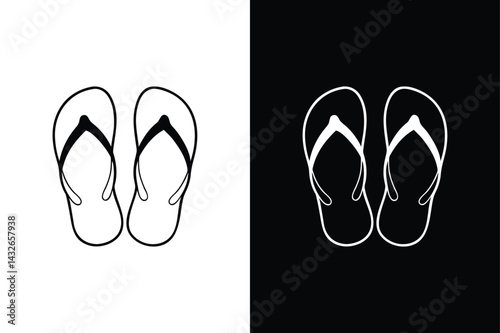 Flip Flops Pixel Vector. Simple Line Icons in Black and White