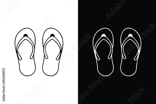 Black & White Flip Flop Icon. Line Art Vector for Digital Use