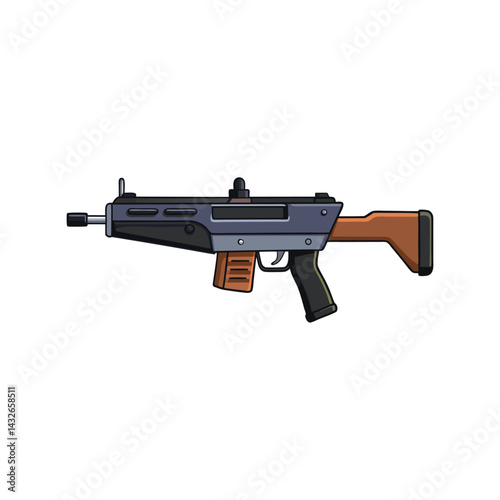 Military Gun Vector Illustration. Tactical Firearm Graphic. Modern Weapon Design