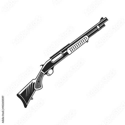 Shotgun Silhouette Black Vector Illustration – Hunting Gun Icon Isolated on White Background