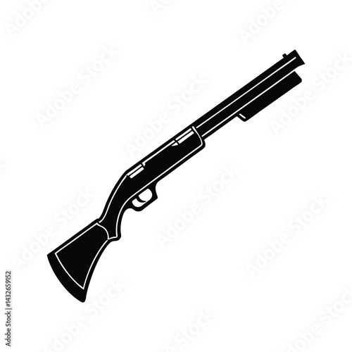 Shotgun Silhouette Black Vector Illustration – Hunting Gun Icon Isolated on White Background