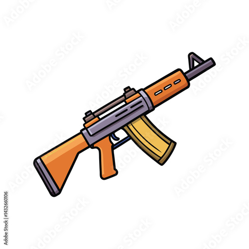 Assault Rifle Vector Illustration. Tactical Firearm Graphic. Modern Military Weapon Design.