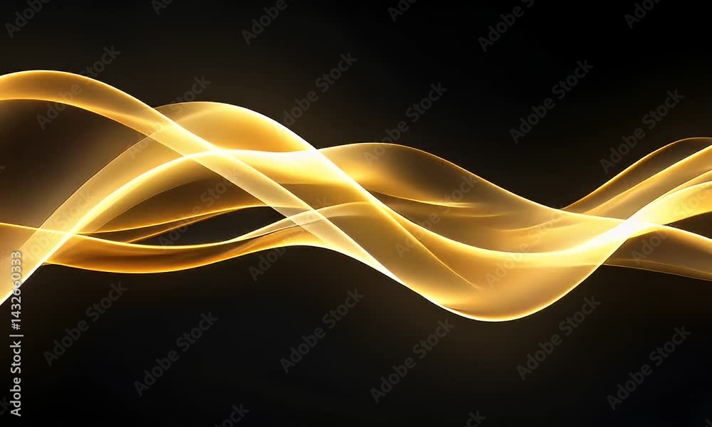 Abstract golden smoke waves on black background
