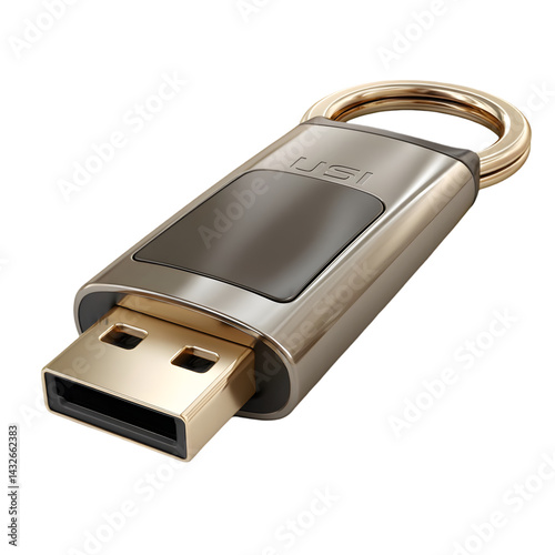 drive with metallic casing and keychain loop on white background 