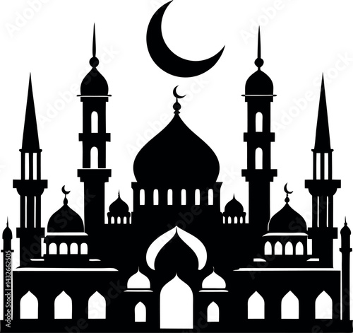 Mosque Silhouette Vector | Islamic Architecture, Dome & Minaret
