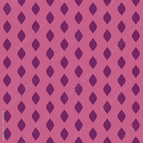 Seamless pattern of diamonds with curves or leaves. Monotone, pink, background, repeating, textile. Vector