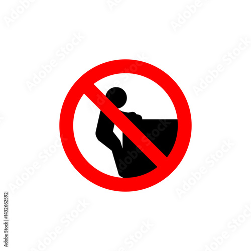 No climbing sign. Dangers, permits, tourist areas, temples, buildings, heritage site. Vector