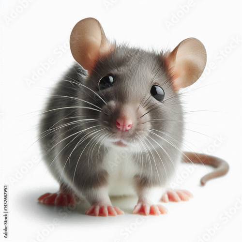 Curious gray rat isolated on transparent on white background 