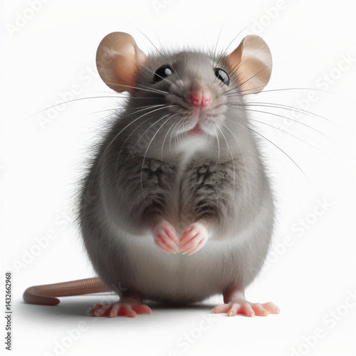 Curious gray rat isolated on transparent on white background 