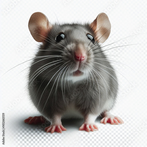 Curious gray rat isolated on transparent on white background 