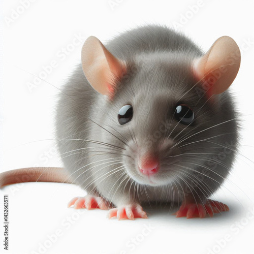 Curious gray rat isolated on transparent on white background 