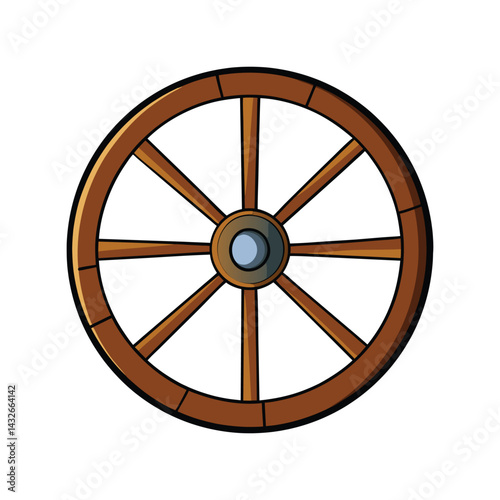 Wooden Wheel Vector Illustration. Vintage wheel Graphic. Traditional Rustic Design Element.