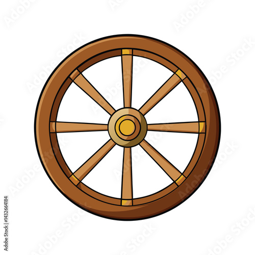 Wooden Wheel Vector Illustration. Vintage wheel Graphic. Traditional Rustic Design Element.