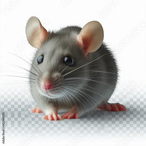 Curious gray rat isolated on transparent on white background 