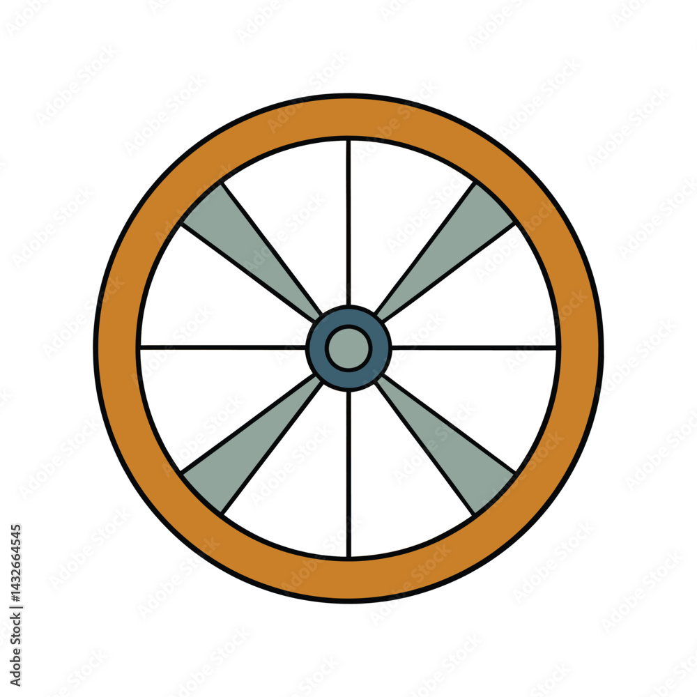Fototapeta premium Wooden Wheel Vector Illustration. Vintage Cartwheel Graphic. Traditional Rustic Design Element.