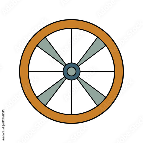 Wooden Wheel Vector Illustration. Vintage Cartwheel Graphic. Traditional Rustic Design Element.