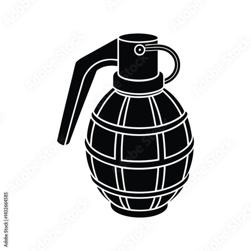 Grenade Silhouette Black Vector Illustration. Tactical Explosive Weapon Graphic.