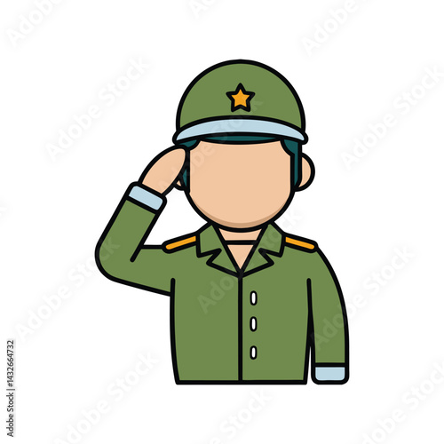 Soldier Saluting Vector Illustration, Military Man in Uniform, Army Tribute Graphic Design Art

