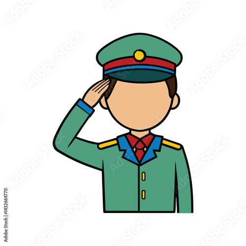 Soldier Saluting Vector Illustration, Military Man in Uniform, Army Tribute Graphic Design Art

