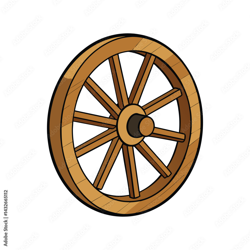 Obraz premium Wooden Wheel Vector Illustration, Vintage Cartwheel Clipart for Rustic Design, Farm Equipment Graphic