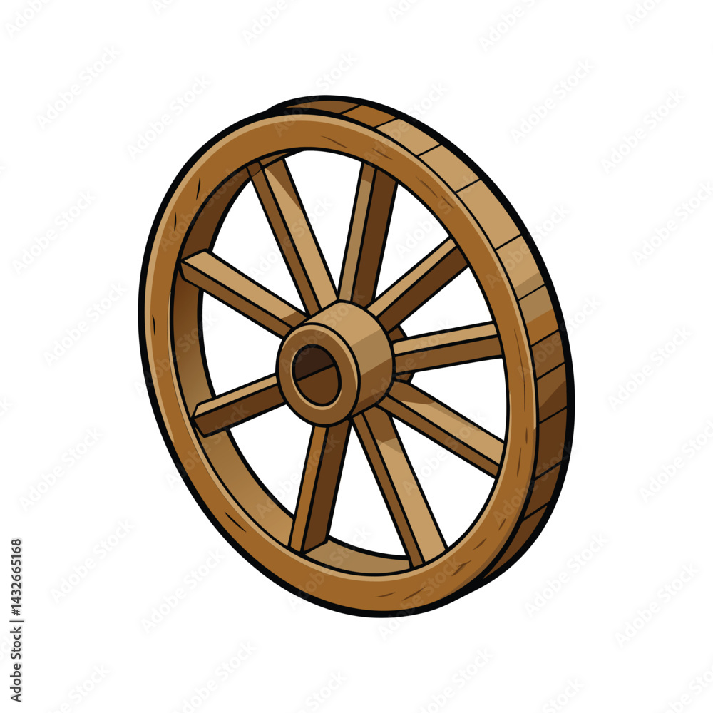 Obraz premium Wooden Wheel Vector Illustration, Vintage Cartwheel Clipart for Rustic Design, Farm Equipment Graphic