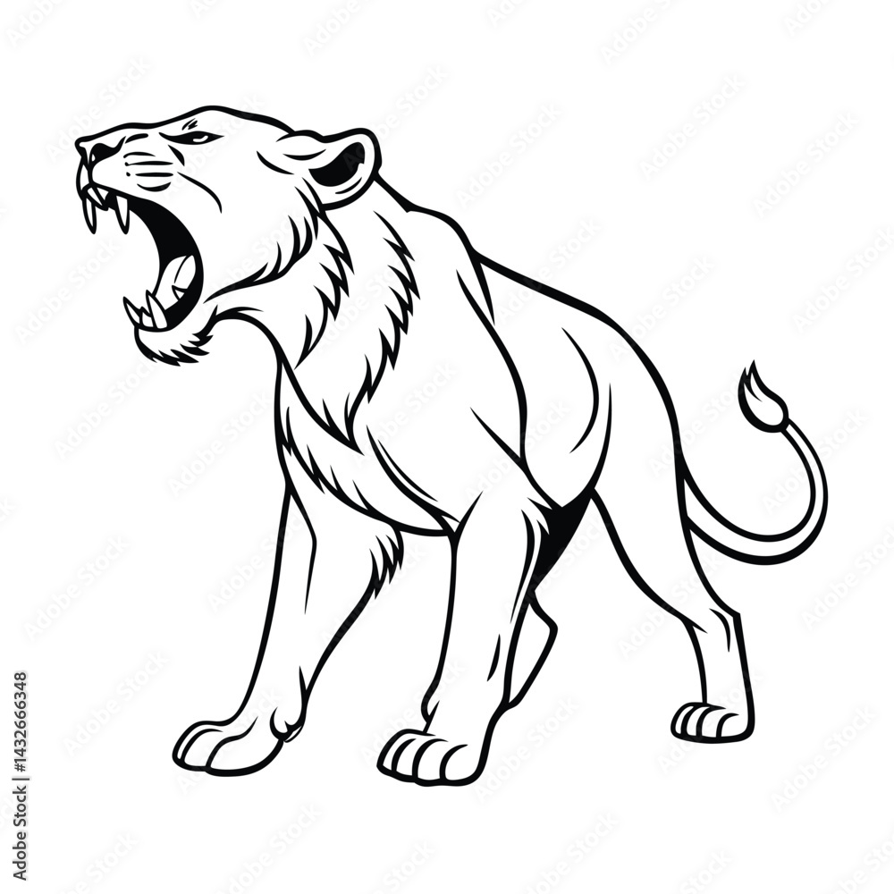 Obraz premium Majestic Lion Head in Detailed Line Art vector illustration