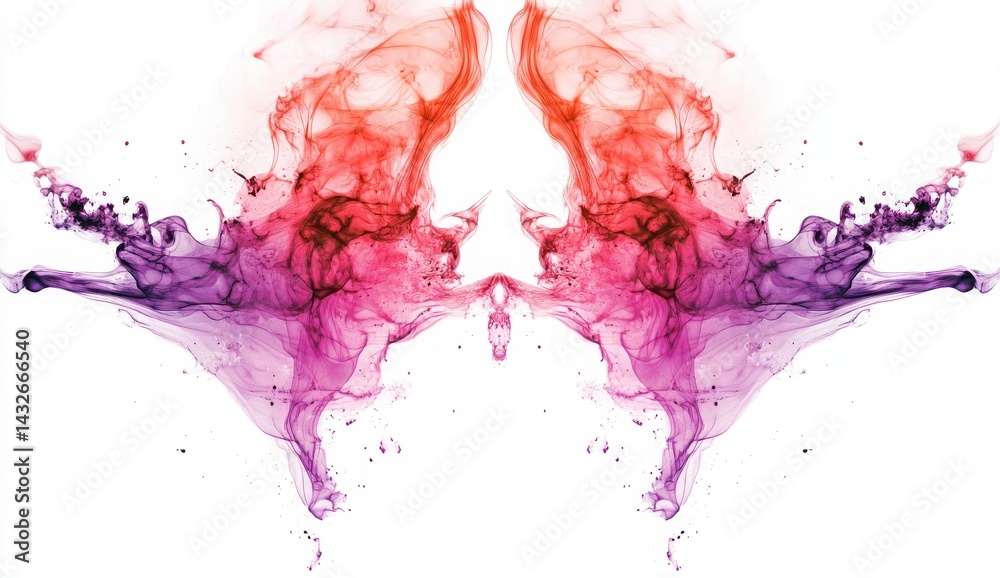 Fototapeta premium Abstract Colorful Ink Blots Symmetrical Pattern On White Background