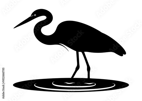 
Heron Bird Silhouette Standing in Water Vector 