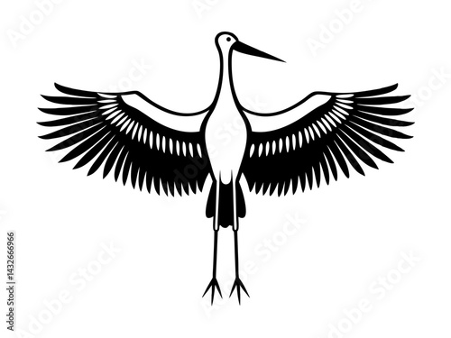 Silhouette of a crane bird with wide open wings vector illustration