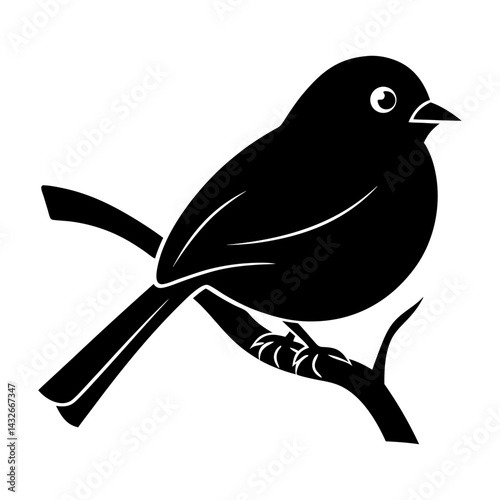 
Bird Sitting on Branch Silhouette Vector Illustration
