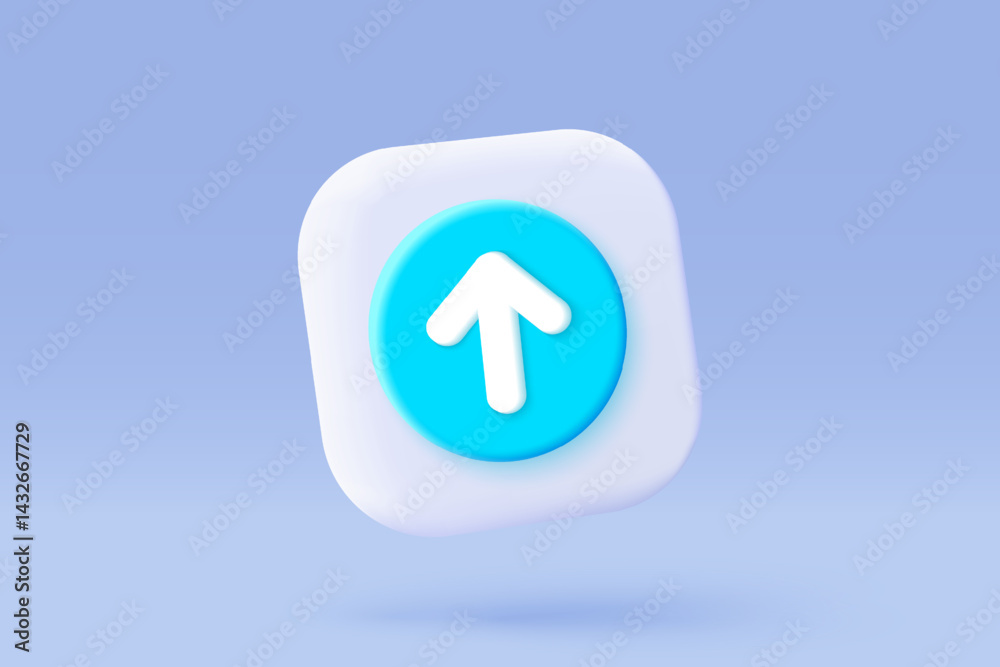 3d icon upload data to cloud computing concept for file sharing and data transfer system. Upload to server with white up arrow use for mobile app, website. 3D vector with shadow render illustration