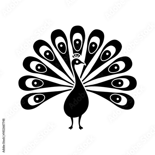 
 Silhouette of Peacock with Spread Feathers vector illuystration