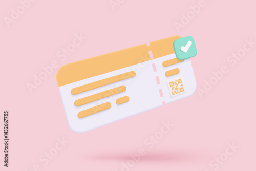 3D airline boarding pass ticket, ready for tourism and travel planning a summer vacation concept. Ticket for travel agency, booking service. 3d vector passenger airplane ticket render illustration