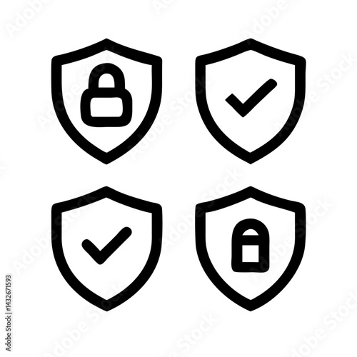 Security shield sign vector illustration, Lock security icon, Set of security shield icons, securityshields symbols with check mark and padlock, Shield security icon, Safety, protection sign
